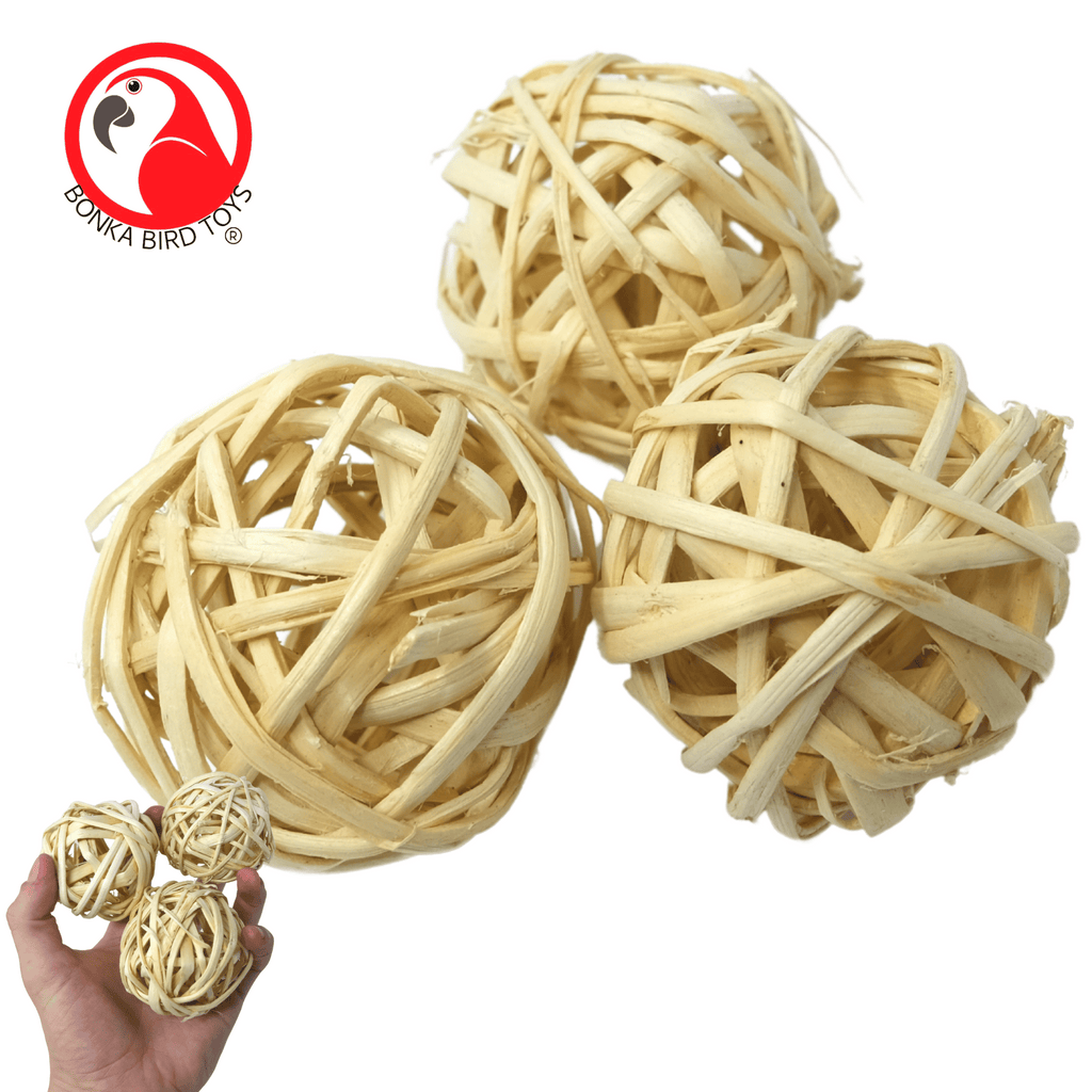 Pack Three Natural Woven Bamboo Balls - Bonka Bird Toys