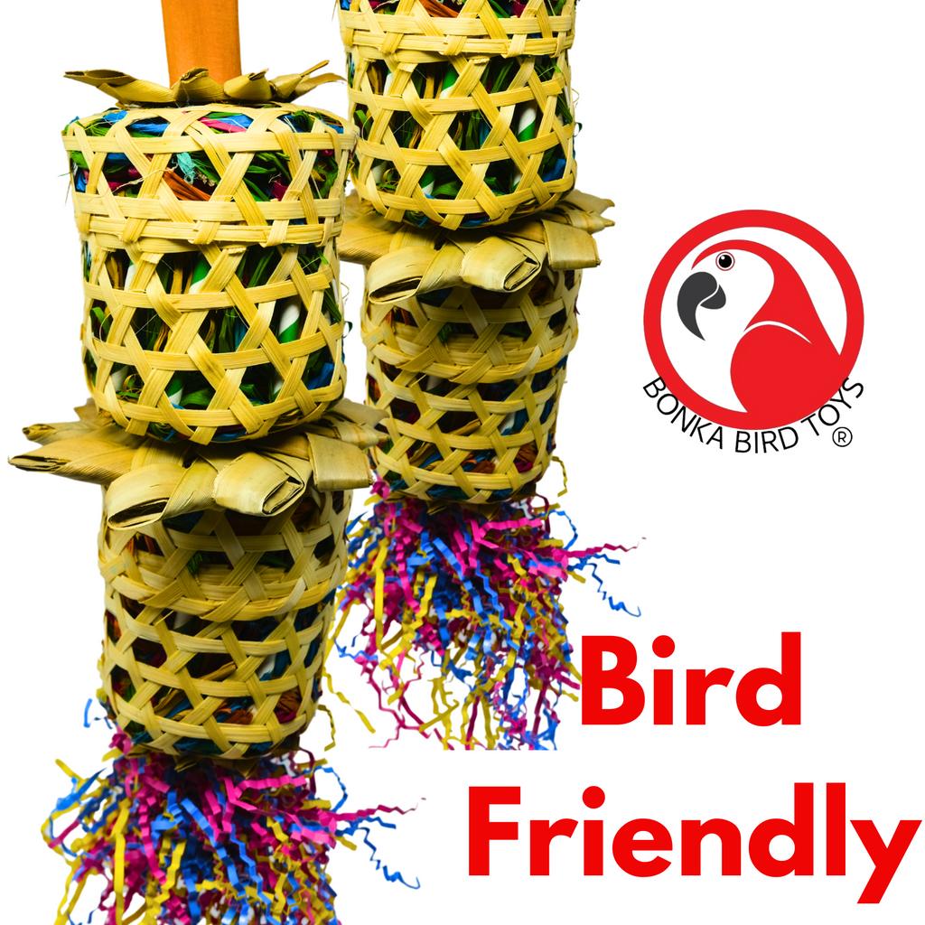 Bonka Bird Toys 2653 Double Drum Chew Shred Forage Large Parrot Cage Toy