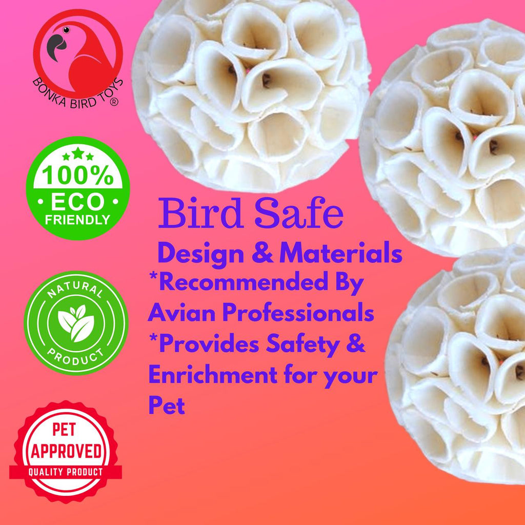 The 1215 Pk3 Sola Crepe Ball from Bonka Bird Toys are lightweight and super accessible foot toys that pet birds love! These balls are made from natural sola root!